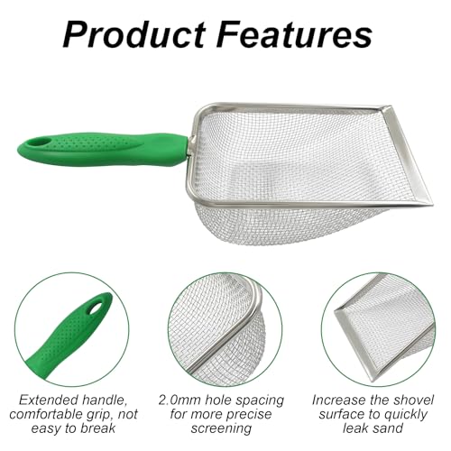 Murtenze Stainless Steel Cat Litter Scoop, Non-Stick Coated Metal Fine Sand Litter Scoop, Mesh Shovel for Reptile Kitten Pooper (Green, 2mm mesh) - color: Green