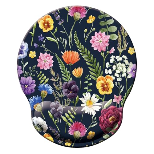 Mouse Pad with Wrist Support, Ergonomic Mouse Pad with Memory Foam Wrist Rest Cushion, Non-Slip Rubber Base Gaming Mice Pad for Home Office Computer Laptop, Multi Flowers - color: M34-Flowers