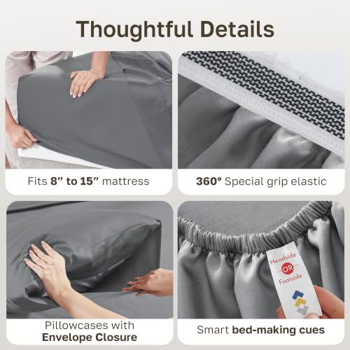 California Design Den Certified 100% Egyptian Cotton Full Sheets Set | Backed by Good Housekeeping Seal, Light & Airy Soft Sateen, 15" Deep Pocket, All-Around Elastic, 4pc Set - Ultimate Grey - color: Ultimate Grey, size: Full