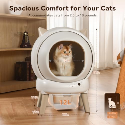 Automatic Litter Box, ZHMZ Self Cleaning Litter Box for Multiple Cats, Large Space Auto Robot with Dual Safety Sensors, Odor-Control with Mat,2 Roll Garbage Bags,Ivory White - color: Ivory White