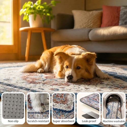 Washable Pee Pads for Dogs, Reusable Puppy Potty Training Pads, Ultra-Absorbent Thick Waterproof Leak-Proof Non-Slip Pads & Mat for Crate, Playpen, Floor, Whelping & Housebreaking , 2 Pack 48"x72" - color: Brick/Blue, size: 48" ×72"(pack of 2)