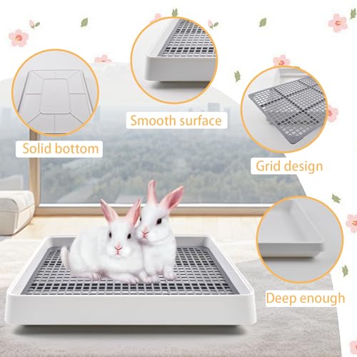 Large Rabbit Litter Box for Cage,Bunny Litter Box Grate Restroom with 50 Pcs Disposable Rabbit Cage Liner Guinea Pig Litter Pan with Grate Rabbits Litter Tray Pet Toilet for Rat Ferret Hamster