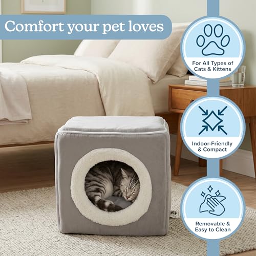 Cat House - Indoor Bed with Removable Foam Cushion - Cat Cave for Puppies, Rabbits, Guinea Pigs, Hedgehogs, and Other Small Animals by PETMAKER (Gray) - color: Gray
