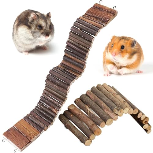 PINVNBY 2PCS Bendy Hamster Suspension Bridges(21.8in and 8.7in) Flexible Hamster Climbing Ladder Natural Wooden Bridge Hamster Cage Accessories for Guinea Pig Dwarf Sugar Glider Rat Mouse Chinchillas - size: L:21.7x2.8inches,8.6x4inches