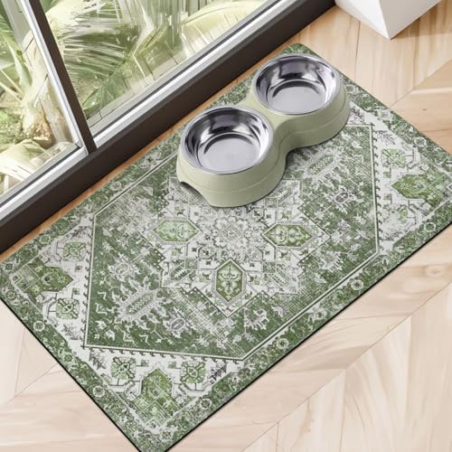 Dog Food Mats for Floors, Absorbent Dog Bowl Mat for Food and Water Dispenser Mat, Quick Dry Cat Food Mat Pet Supplies - color: Dark Green, size: S(12"×20")