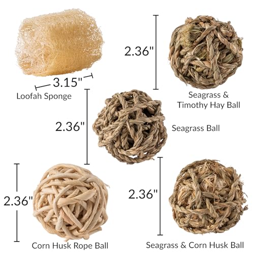 11 Pcs Rabbit Chew Toys, Interactive Bunny Foraging Toy, Natural Materials, Loofah Sponges, Seagrass Balls, Dental Cleaning, Relieve Stress