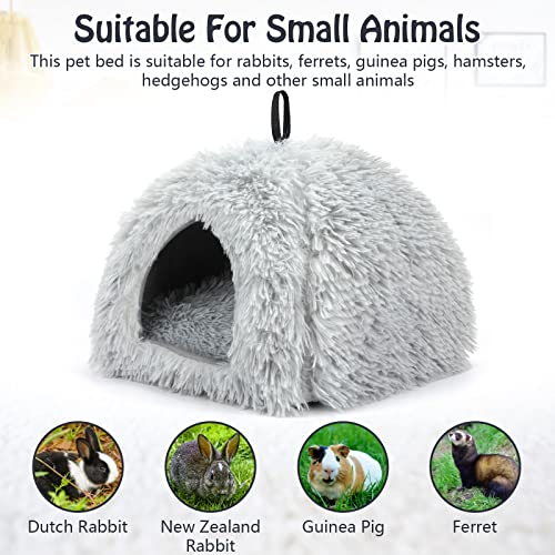 YUEPET Bunny Hideout, Cozy Rabbit Bed House for Small Pets, Grey | Long Plush Guinea Pig Cave Bed, Removable Washable Pad, Non-Slip Base, Warm Rabbit Hideaway for Guinea Pig Ferret