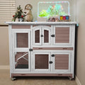 Rabbit Hutch Indoor Bunny Cage Outdoor with Casters, Guinea Pig Cage for Small Animals, Bunny Hutch with Two Plastic Trays 47inch - color: #Brown-Large