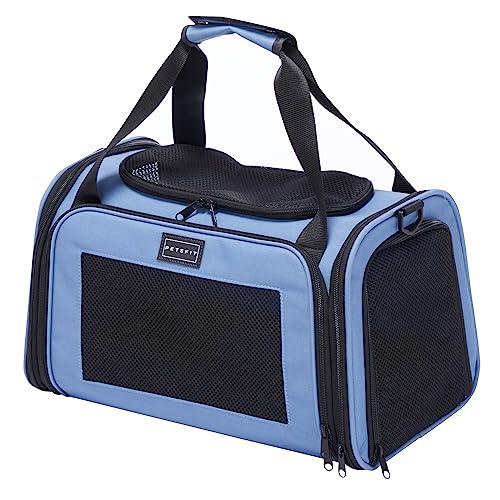 PETSFIT Pet Carrier, Blue, Small and Medium Cats, Puppies Up to 12 Lbs | Dog Carrier, Airline Approved, Collapsible Soft Sided, TSA Approved, Cat Travel Carrier - color: Blue, size: Medium