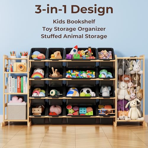 Toy Storage Organizer with Bookshelf and Stuffed Animal Storage - Kids Playroom Organization with Shelves and 16 Toy Bins - Toddler Living Room Toy Box for Lego - Nursery Bedroom Decor Essential - color: Black, size: 67"W,3 Shelves,16 Bins