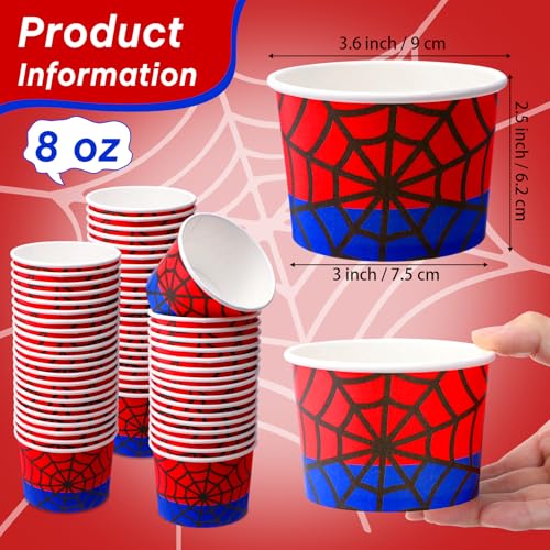 Jingmore 100 Pcs Ice Cream Paper Cups Bulk 8 oz Disposable Dessert Bowls for Hot or Cold Food Snack Treats Gift for Birthday Summer Party Favor Decoration(Spider) - style: Spider