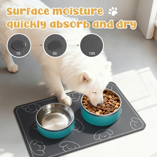 WENBOKMIN Dog Food Mat, Diatom Ooze Cat Water Mats Non Slip for Floors Waterproof and Water Absorption, Easy to Clean-Dog (15.5" H*23.5" L) - color: Black-Dog, size: 23.5"L x 15.5"W