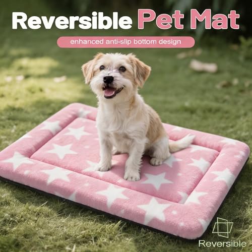 Dog Bed Mat, Reversible Crate Pad & Cute Dog Bed - Machine Washable Kennel Mat with Ultra Soft for Small Dogs (Big&Small Stars Pink, 24" L*18" W*1.5" Th) - color: Big&Small Stars Pink, size: 24"L*18"W*1.5"Th