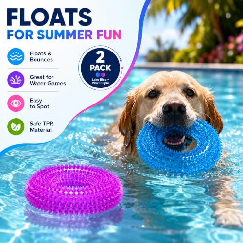 ADUCK Dog Squeaky Chew Toys for Aggressive Chewers, Small Medium Large Dogs Teeth Cleaning Soft Natural Rubber Float Toy for Indoor Outdoor Water Pool, Donut Ring Design 4.92 inch, Blue Purple - color: Blue Purple