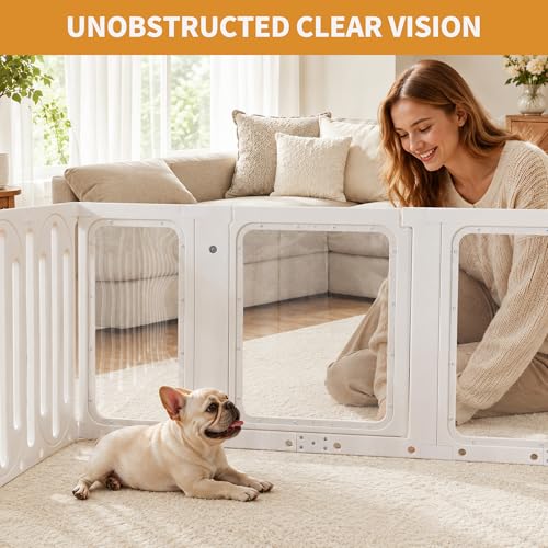 Acrylic Dog Playpen Indoor, Puppy Pens for Small Dogs & Puppies, 19 Panels | Easy Assemble, DIY Flexible Shape Dog Pen with Plastic Fence, Pet Exercise Pin for Small Animals, 24''Tall - size: 24" H