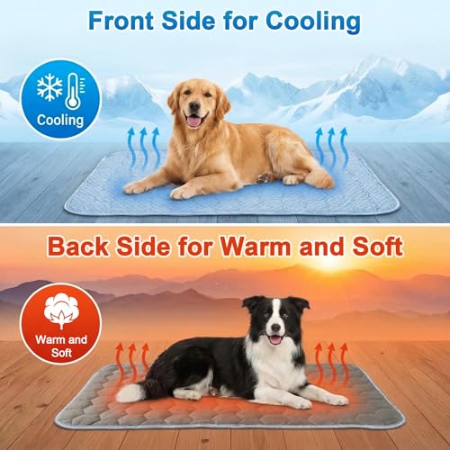 Dog Cooling Mat Q-MAX>0.5 Self-Cooling Mat for Dogs Crate Pad for Dogr, 2-in-1 Long-Lasting Cool Mats and Soft Kennel Pad for Dogs, Easy Washable Mat for Bed Crate Car - size: 44.0"L X 32.0"W