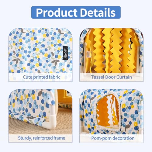 Guinea Pig Hideout No Bottom Guinea Pig Bed Easy to Clean Rabbit Hideout Bunny Beds - Small Animal Indoor Habitat for Chinchilla Ferret Hedgehog Flower-Branch Mouse (Blue Cherry) - color: Blue Cherry