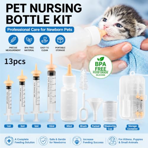 Miracle Nipple for Kittens,and Other Small Animals | Kitten Bottle Feeding Kit Includes Nipple,Formula Dispenser,Liquid Syringe,Measuring Cup,And Cleaning Brush
