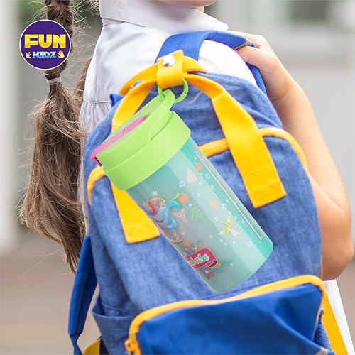 17oz Fairy Kids Water Bottle, Toddler Spout Cover and Carry Handle Design Lid Leak Proof BPA free Cup for Girls Ages 3+ Dishwasher Safe for Sports School Travel Made of Plastic with Silicon Straw