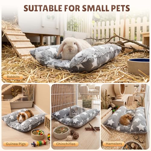 16.5 X 18in Washable Soft Rabbit Bed, Thickened and Softer Bunny Bed, Double-Sided Plush Rabbit Beds,Bed for Bunny,Bunny beds for Rabbits Indoor - color: Gray-Star