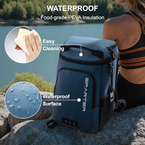 SPARTER Backpack Cooler Insulated Leak Proof 33/49 Cans, 2 Insulated Compartments Thermal Bag, Portable Lightweight Beach Travel Camping Lunch Backpack for Men and Women - color: Blue, size: 33 Can