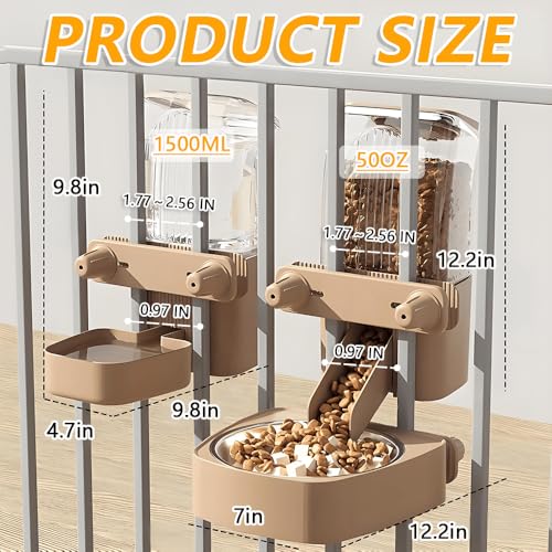 2-Pack Cage-Style Large Capacity Hanging Automatic Pet Feeder & Water Dispenser 50oz/1500ml,for Cages 0.98" Max Inner,1.77"-2.56" Outer,for Small/Medium Dogs, Cats, Rabbits & Guinea Pigs - color: Grey