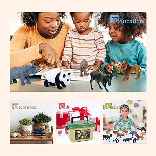 Mini Tudou Safari Animals Figures & 57x38.6'' Play Mat for Kids Toddler 3-5 | Zoo Animal Toys, Realistic Wild Animal Figurines, Plastic Jungle African Animals Playset with Storage Bin, Gift for Boy Girl
