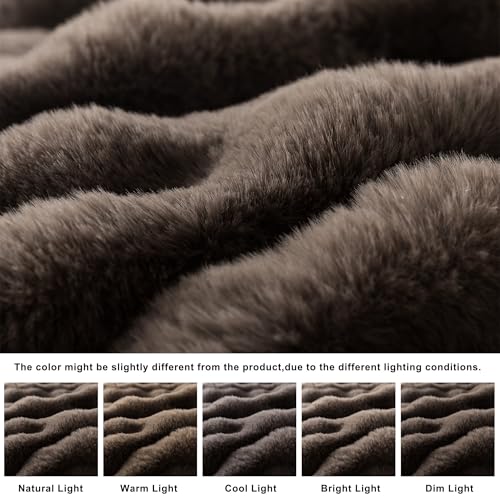 WDCOZY Luxury Bubble Throw Blanket, Brown Faux Rabbit Fur Mink Plush Throw for Couch Sofa Bed, Super Soft Fluffy Cozy Decorative Blanket, Thick and Warm, Living Room Decor, Twin 60x80 inches - color: Solid - Brown, size: Twin (60" x 80")