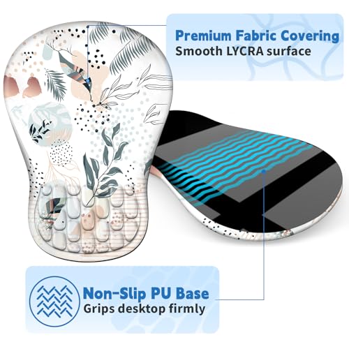 YIWEI Ergonomic Mouse Pad with Wrist Rest for Carpal Tunnel Pain Relief | Memory Foam Wrist Support,Non-Slip Rubber Base, Keyboard Computer Mousepad,Lycra Cloth Surface,Gaming Home Office - color: Boho Leaves