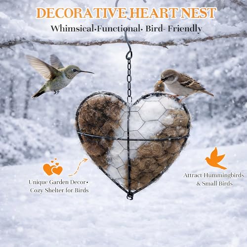 Handmade Alpaca Fiber Bird Nest Heart,Natural Nesting Material, Winter Nesting Material for Wild Birds and Hummingbirds | Garden Decoration, a Gift for Bird Lovers