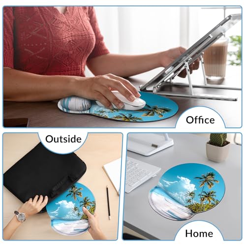 KONVINIT Ergonomic Mouse Pad with Wrist Rest, Small Mousepad with Non-Slip Rubber Base and Smooth Surface, Beach Mouse Pads for Desk, Office Desk Accessories - color: Beach