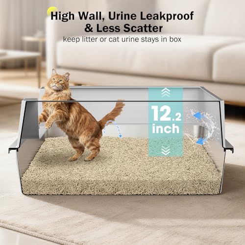 Stainless Steel Litter Box Extra Large for Big Cats Multi-Cats, Jumbo Extra Large Metal Cat Litter Box with High Sided Lid, Anti-Urine Leakage, Non-Stick,Include Litter Scoop - color: Silver Grey, size: XXXL
