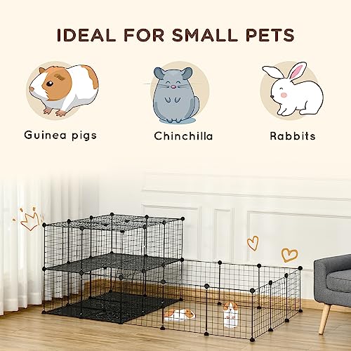 PawHut 47 Panels Pet Playpen Small Animal Playpen with Doors 14" x 14" | Portable Metal Wire Yard Bunny Pen, Guinea Pigs, Chinchillas