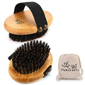 Bamboo Grooming Palm-Held Pets Brush with Boar Bristles & Elastic Band for Dog Cat Shower Bath and Massage