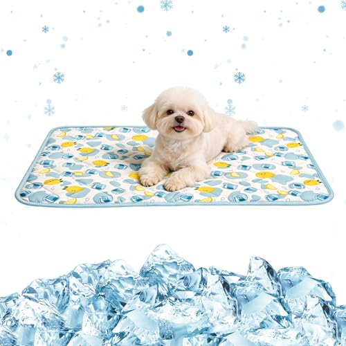Pet Summer Cooling Blanket - 22.8" x 35.0" Double-Sided Mat Dog Puppy Self ice Cat Pad Bed Cover for Home Outdoor Sofa Sleeping Washable Portable Lightweight Small Medium Large (Blue Duck, S) - color: DD/Blue Ice