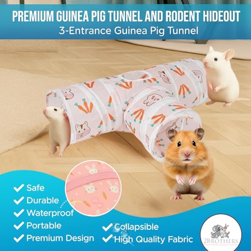 Tunnels with 3-Way Entrance - Cozy, Washable Guinea Pig Hideout - Interactive Cage Toys (Pink Hamsters) - color: Pink Hamsters
