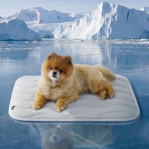 Bedsure Cooling Mat for Small Dogs,Washable Breathable QMax>0.4 Cool Fiber | 24x18In Gel-free Cool-to-touch Fabric to Rapid Cooling,Cold Crate Pad Indoor for Pet,Portable Thin Kennel Mat as Topper,Grey - color: Grey, size: 24" x 18" (Small)
