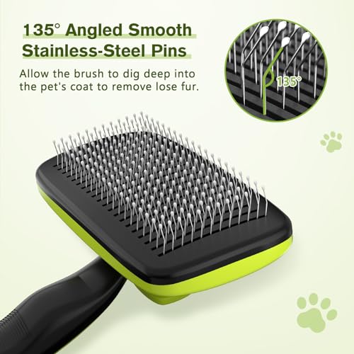 Pecute Skin Friendly Self-Cleaning Slicker Brush for Dog & Cat Shedding | 1 click clean, Lightweight, Undercoat hair removal, For short/long/double/white coats