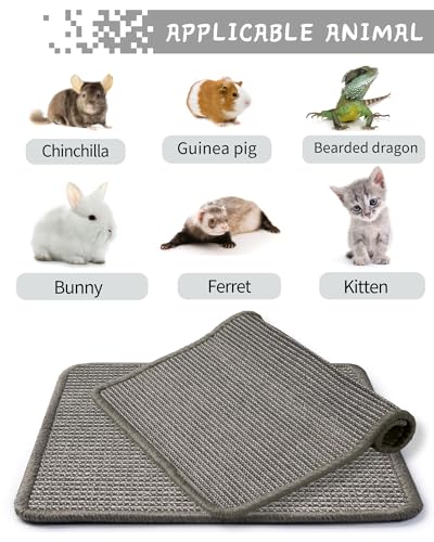 JanYoo 2pcs Bunny Scratch Pads Natural Sisal Rabbit Scratching Pad Bunny Scratcher Mat Resting Mats for Cages, Small Animal Claws and Teeth Care Bedding Accessories for Guinea Pig (15.7x11.8in, Grey) - color: 2-Grey