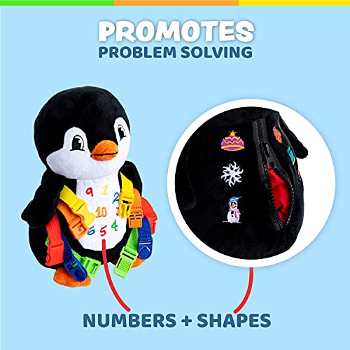 Buckle Toy, Blizzard Penguin Stuffed Animal, Counting and Color Recognition | Montessori Learning Activity Toy, Develop Motor Skills and Problem Solving, Kids Airplane Travel Accessories