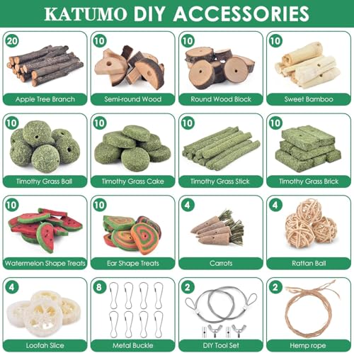 KATUMO Rabbit Chew Toys, 134 PCS DIY Hamster Chew Toys Kit Bunny Teeth Care Molar Ideal for Rabbit, Guinea Pig, Chinchilla, Hamster, Squirrel, Gerbils Etc Small Rodent Pets' Teeth Grinding - style: 134 PCS