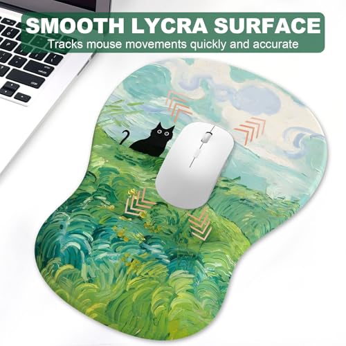 Ergonomic Mouse Pad with Wrist Rest and Keyboard Wrist Rest, Gel Mousepad and Wrist Rest for Computer Keyboard, Pain Relief, Non-Slip PU Base, Mouse Pad with Wrist Support for Gaming, Office, Cat - color: Cat