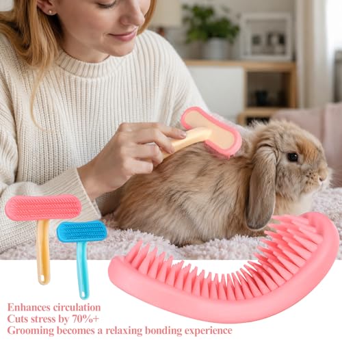 2Pcs Bunny Brush, Rabbit Brush for Shedding Grooming Soft Silicone Small Animal Massage Comb Rabbit Grooming Brushes Kit for Rabbits Guinea Pigs Small Pets Cats Dogs Kittens