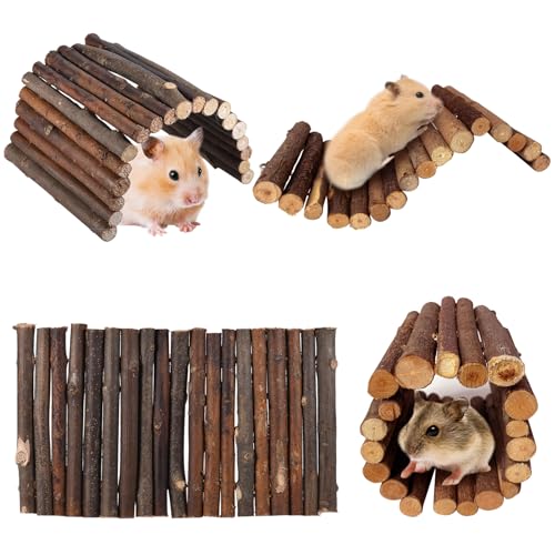 Hamiledyi 4PCS Hamster Bridge Wooden Bridge Toy Rat Ladder Natural Wooden Hideout Tunnel Ladder Hamster Cage Accessories Chew Toys for Guinea Pig Rat Chinchilla Reptile - size: 8.7" × 3.95" (4 pcs)