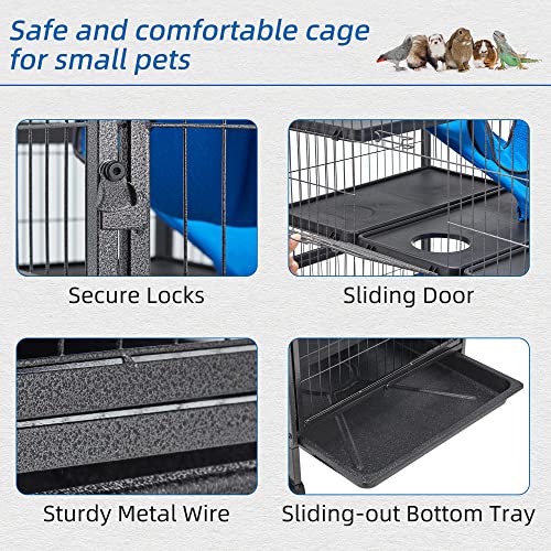 HABUTWAY 50''H Metal Small Animal Cages, Rolling Chinchilla Cage with Removable Ramps, Lagre Cage for Chinchillas/Guinea Pigs/Rabbit, Ferret Cages with Hammock & 5 Tiers, Black - size: 31.5"L x 20.5"W x 50.4"H