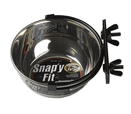 MidWest Homes for Pets Snap'y Fit Stainless Steel Food or Water Bowl, Holds 10 Ounces, Mounts to Wire Crates, No-Tip Design, Rust-Resistant, for Small Dogs and Cats - size: 10 Ounces