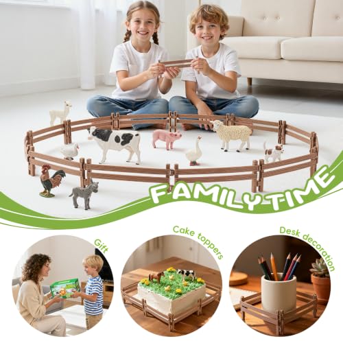 24PCS Farm Ranch Animal Fence Corral Toys for Kids Age 3-5 5-7 4-8 Years Olds Boys Girls, Educational Farm Animal Cake Toppers for Toddlers 3 4 5 6 7 8 9 10 - style: Thick Brown 24PCS