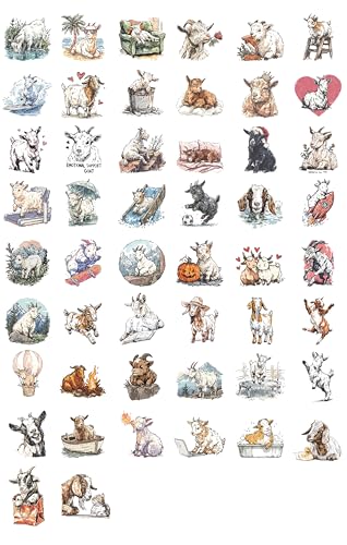 100 PCS Goat Stickers Pack – Waterproof Vinyl Decals for Water Bottles, Laptops, Phones, Notebook, Cars – Cool Vibrant Graphics for Goat Enthusiast - color: Goat