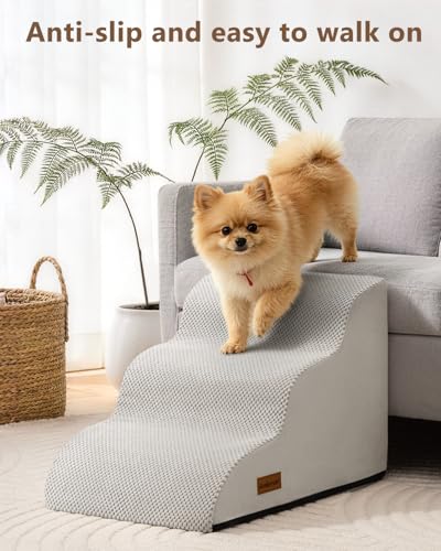 Aodisman Dog Stairs for Small Dogs,3 Step Dog Ramp for Couch,Non-Slip Steps | Pet stairs help small dogs,old cats,and puppies reach couches and chairs easily,durable indoor dog steps,15.4" H,Light Grey - color: Light grey