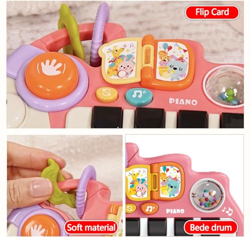 Baby Musical Piano Toys for Toddler age1-3, Busy Board with Music & Light, Birthday Toy for Infant Toddler 1-3 Years and Older Boy Girl Gifts (Pink-Hedgehog) - color: Pink-hedgehog